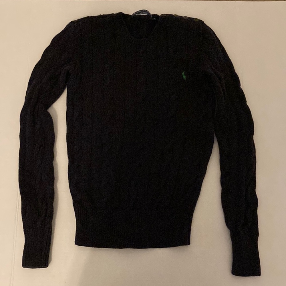 Medium ladies navy blue cable knit Polo Sweater